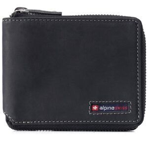 Alpine Swiss Unisex RFID Safe Zipper Wallet Genuine Leather Zip Around Bifold